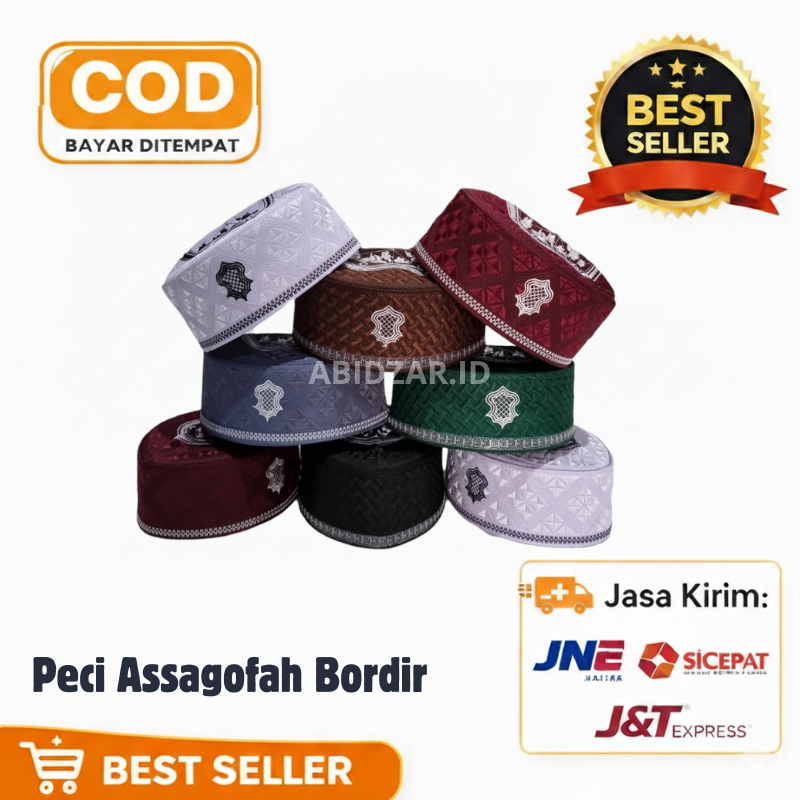 PECI KOPIAH HAJI ASSAGOFAH TEROMPAH ANAK DAN DEWASA FULL BORDIR SUPER RAPIH