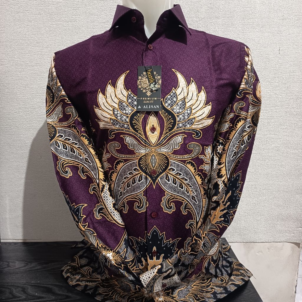 LENGAN PANJANG SLIMFIT ALISAN Batik PREMIUM 20072 Burgundy/Abu