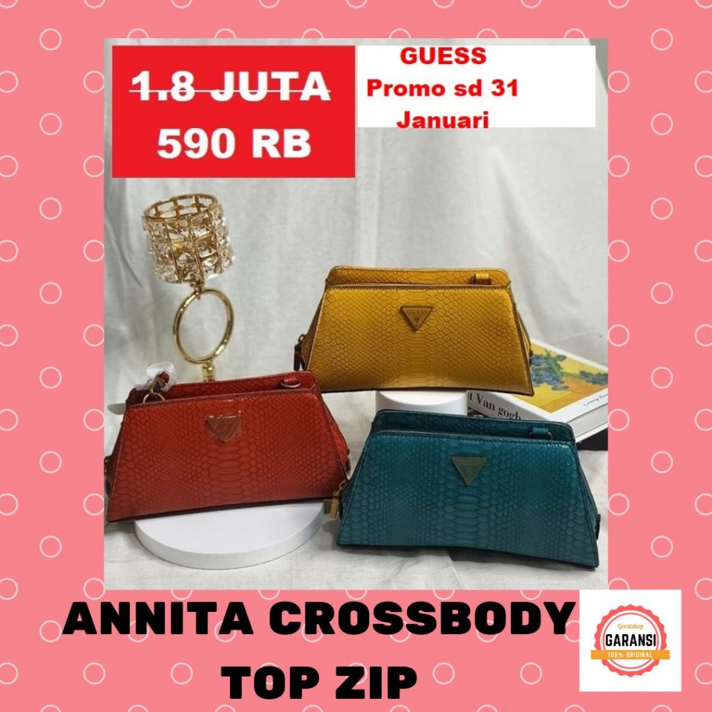 Tas sling bag Guess wanita seri ANNITA CROSSBODY TOP ZIP 100% Original Store
