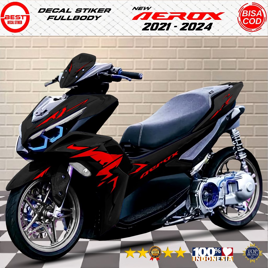 Decal Aerox 155 Full Body Hitam Tahan Lama 2024 - Stiker Aerox New 155 Connected Hitam Lis Suriken