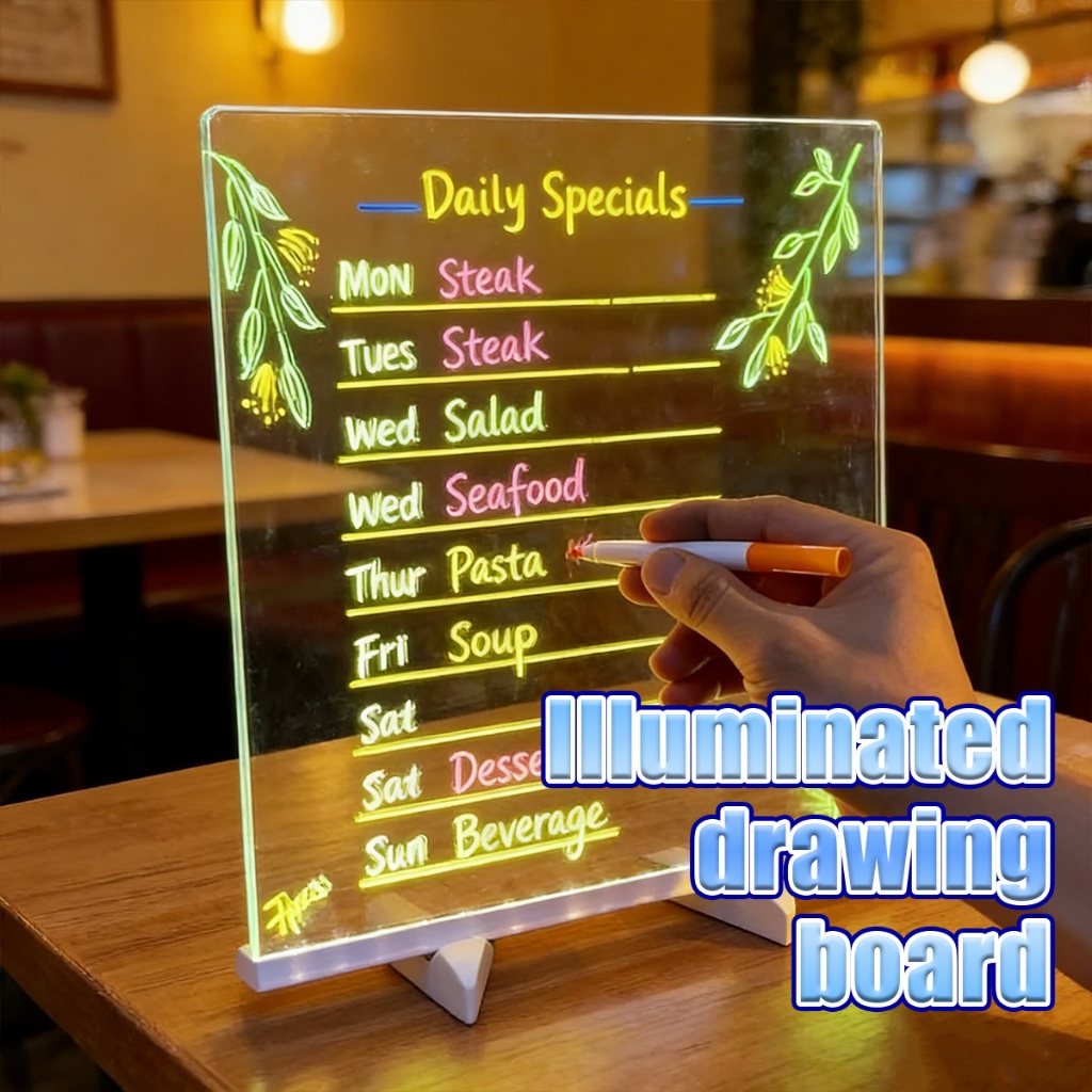 Drawing Papan Lampu Stand Acrylic Papan Transparan Bercahaya Planner LED Acrylic Writing Board To do