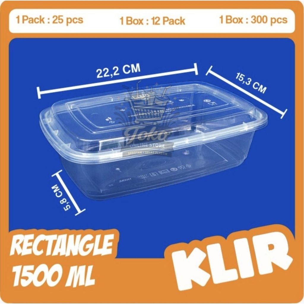 KLIR THINWALL RECTANGLE/PERSEGI PANJANG WADAH+TUTUP 1500ML 25SET