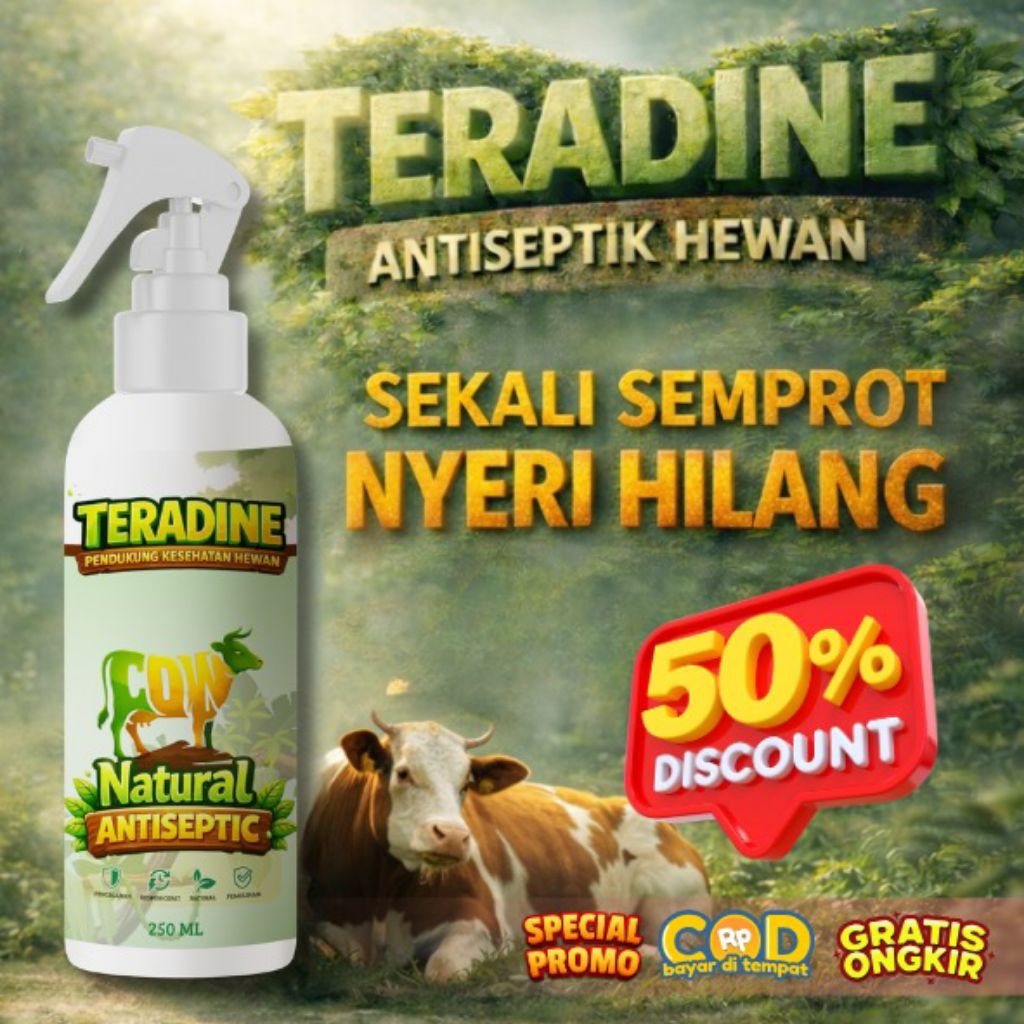 TERADINE  OBAT PMK SAPI SEKALI SEMPROT Spray PMK & LSD Obat Luka Sapi, Anti Infeksi, Perawatan Haria