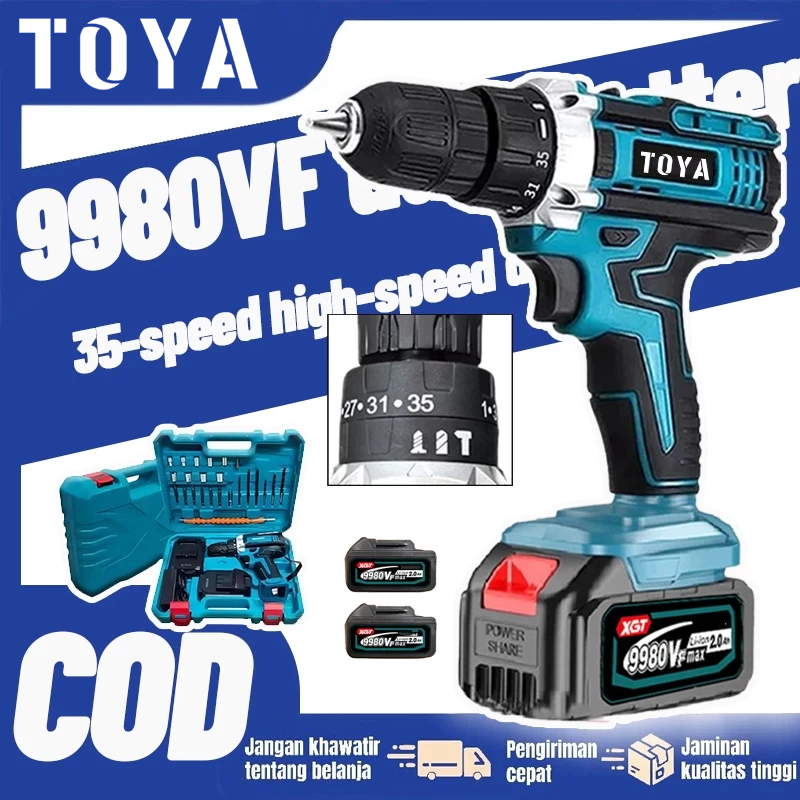 Bor listrik 88vf Mesin bor 2baterai cas 10mm bor listrik murah bor tangan baterai besi tembok Beton 