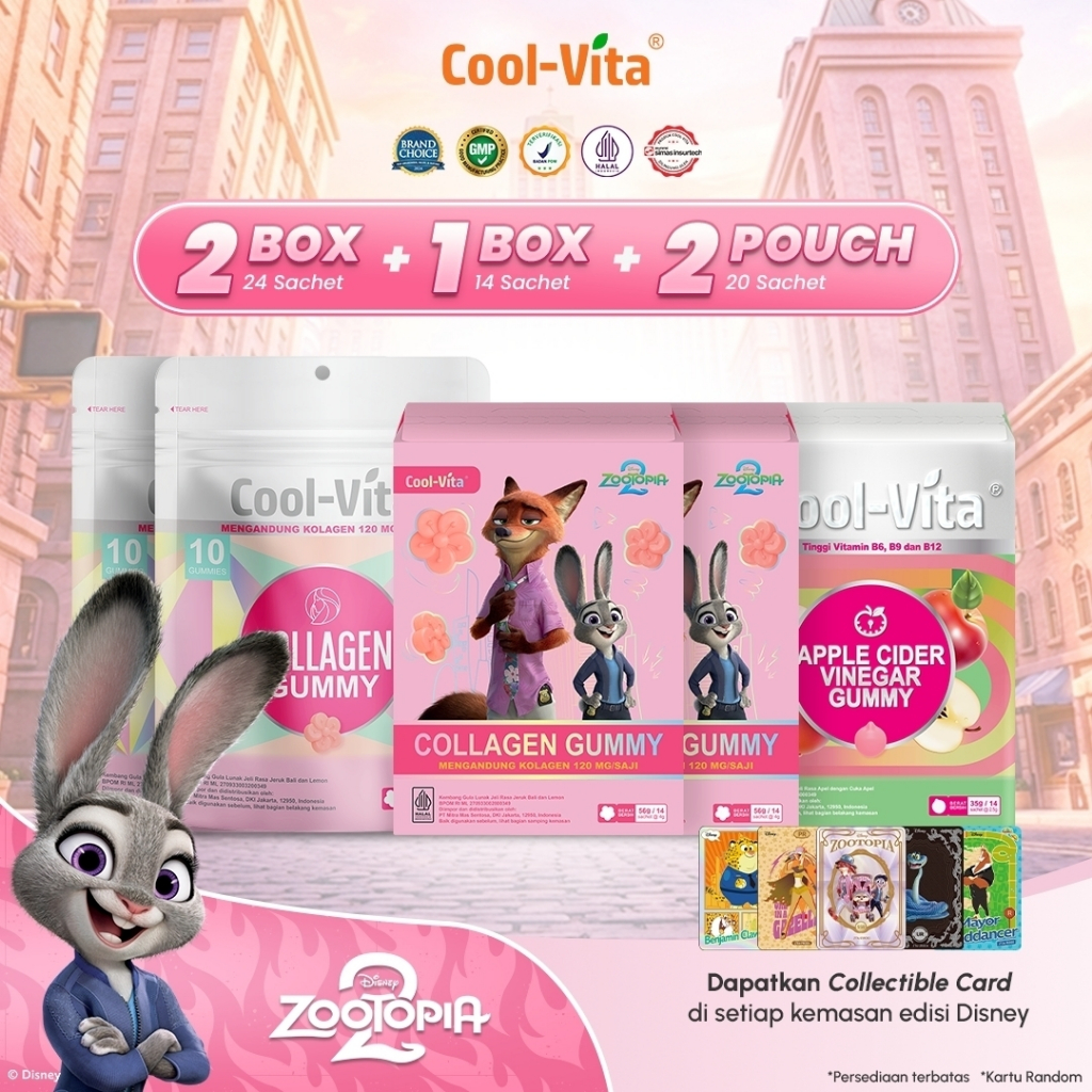 [BARU] Coolvita 2 Box Collagen Gummy + 1 Box Apple Cider Disney Edition + 2 Pouch Collagen Gummy | R