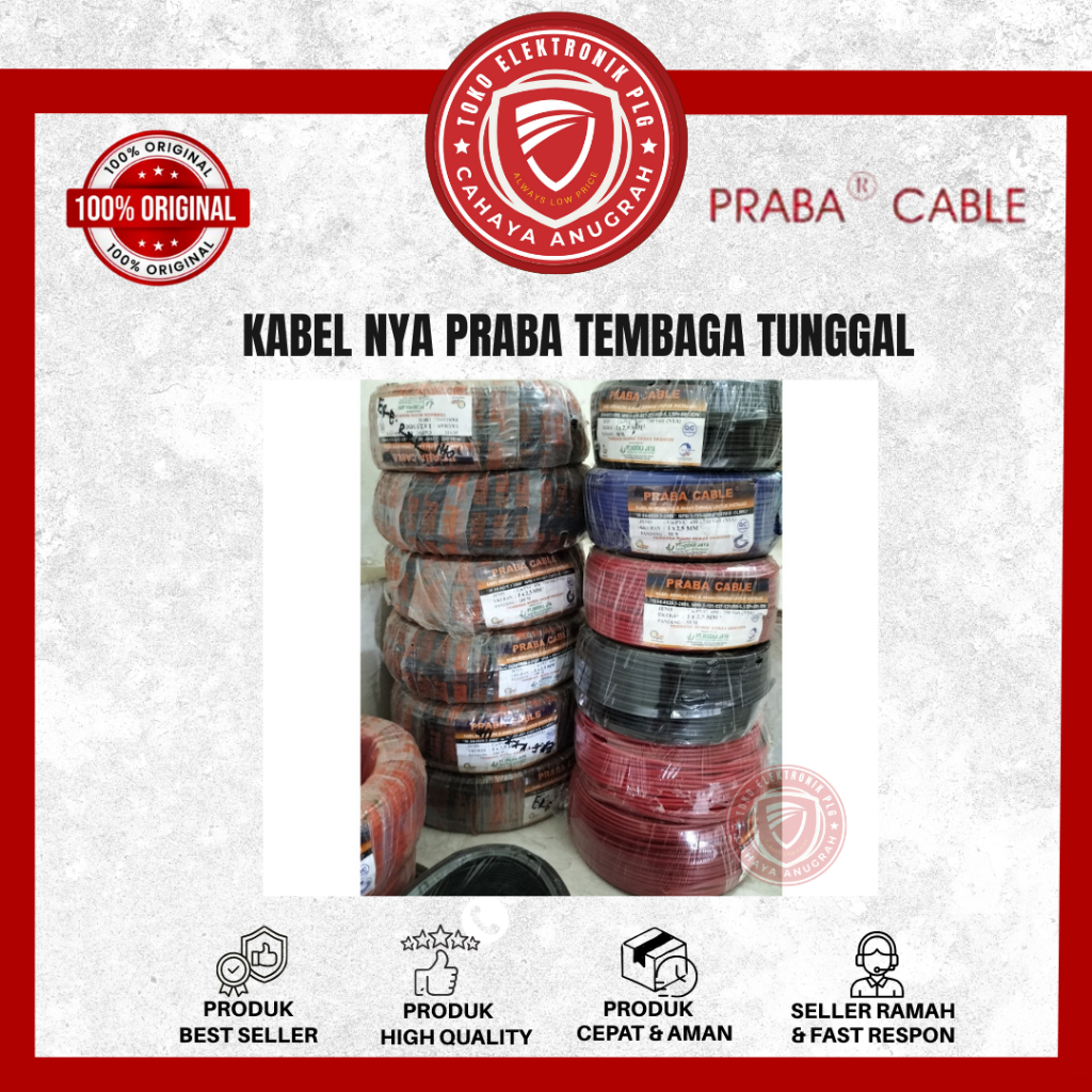 Kabel praba listrik NYA tebal 1x1,5 mm praba tunggal 100 meter (merah. hitam. biru)