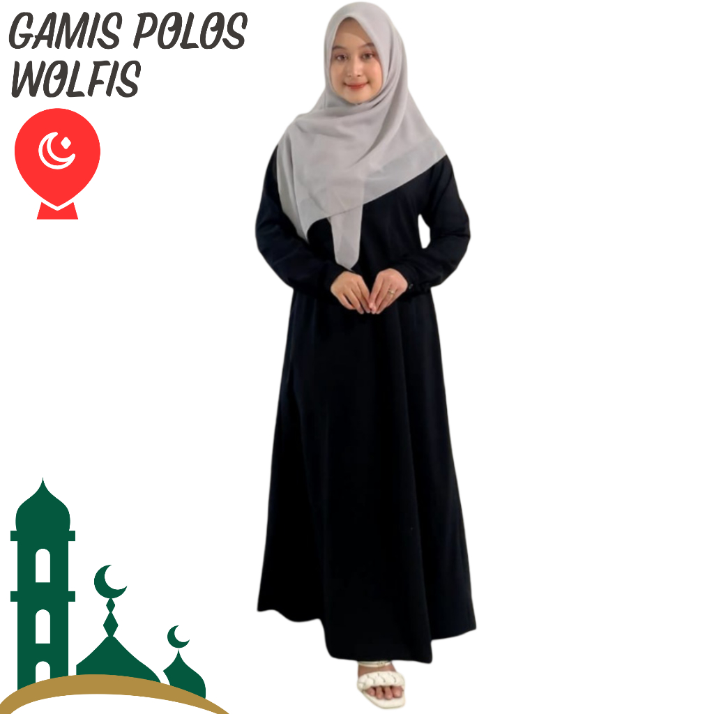 Fada Collection Baju Gamis Polos Wolfis Hitam