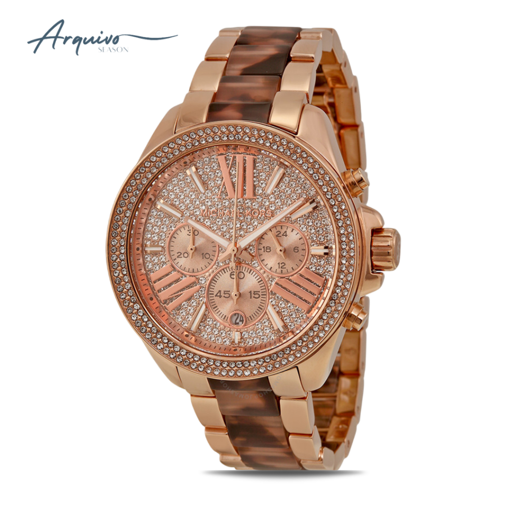 Jam Tangan Michael Kors Wanita Wristwatch Chronograph Rose Gold Combinasi Stainless Steel Mewah Orig