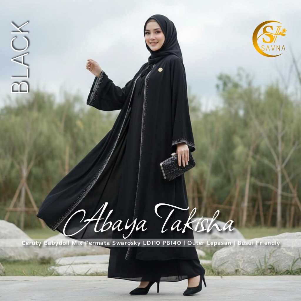 ABAYA TAKISHA | ABAYA HALIMAH STANDARD & JUMBO (LABEL SAVNA) | ABAYA DUBAI HITAM SWAROSKY MEWAH