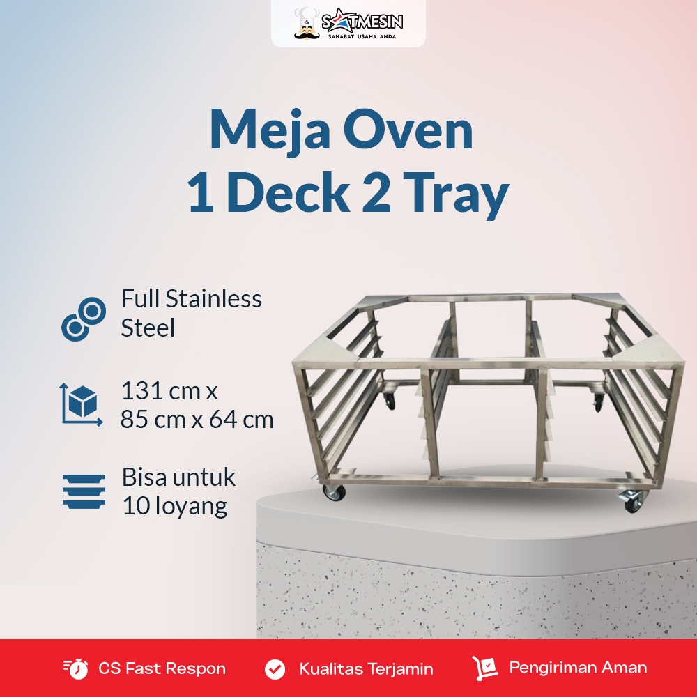 Satmesin - Meja Kaki Oven | Meja Penyangga Oven 12 + 8 Rak dan Roda untuk Oven 1 Deck 2 Loyang