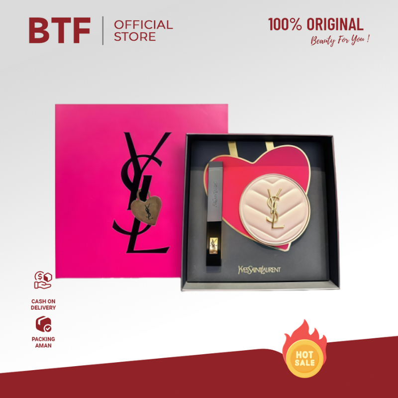 YSL Gift Set | YSL Cushion Pink Matte B10/B20 + ysl lip gloss#314 lipstick rouge makeup Kotak hadiah