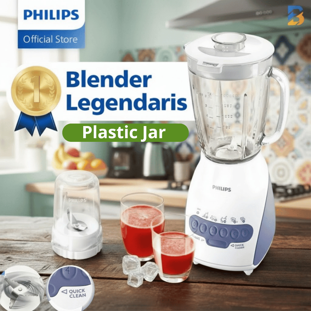 Blender Jus Plastik Philips Anti Pecah 3in1 HR2115 Free Dry Mill Giling Bumbu
