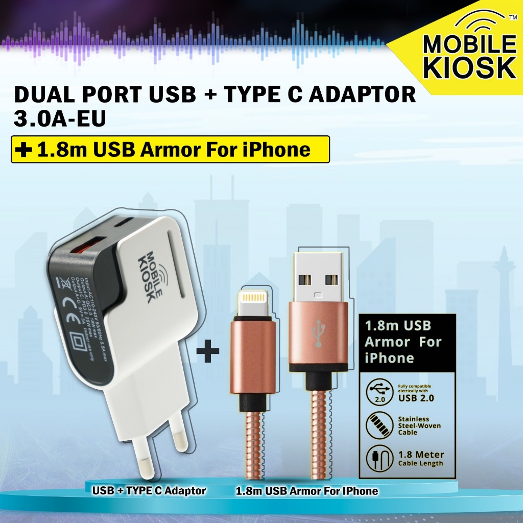 Bundling Mobile Kiosk Adaptor 3.EU & Armour Cable Iphone 1.8M