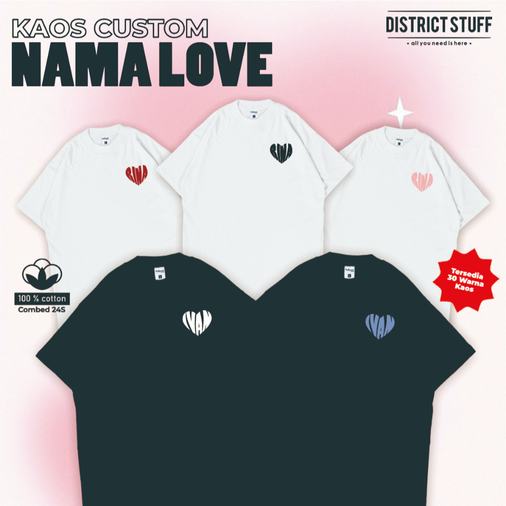 Kaos Sablon Custom Bucin Nama Love Pria Wanita Baju Couple Pasangan