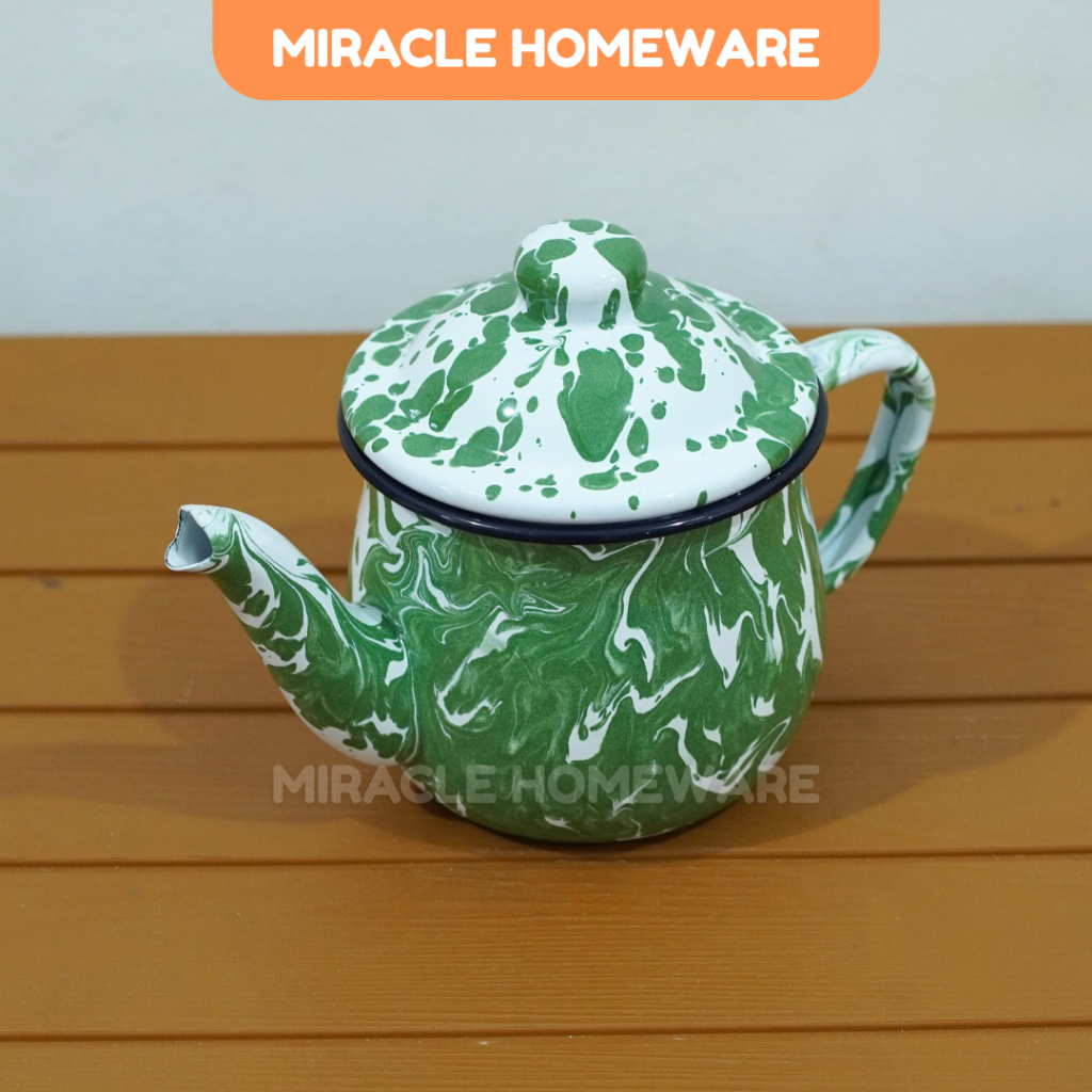 Teko Enamel Marble Hijau | Teko Marble Vintage 12 Cm