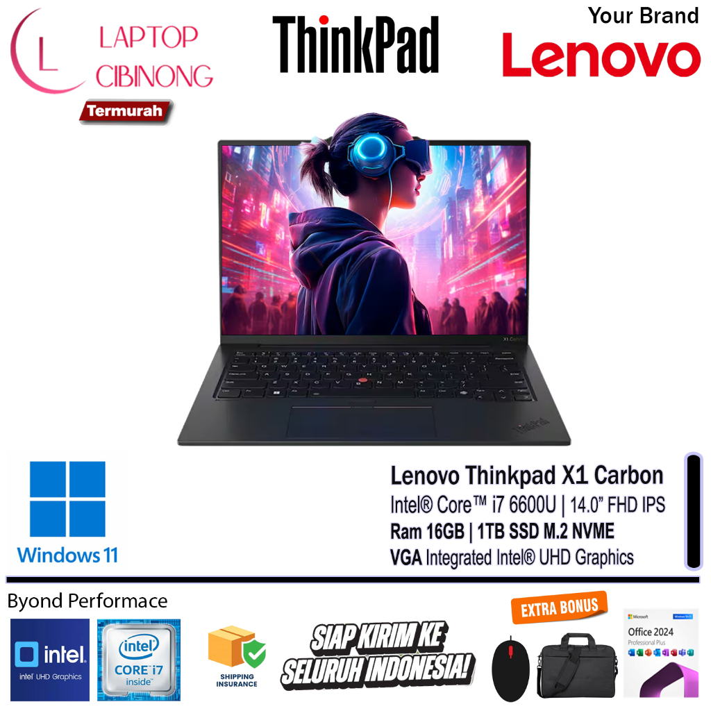 Lenovo Thinkpad X1 Carbon Intel Core i7 6600U FHD IPS 1TB SSD Windows 11 Black