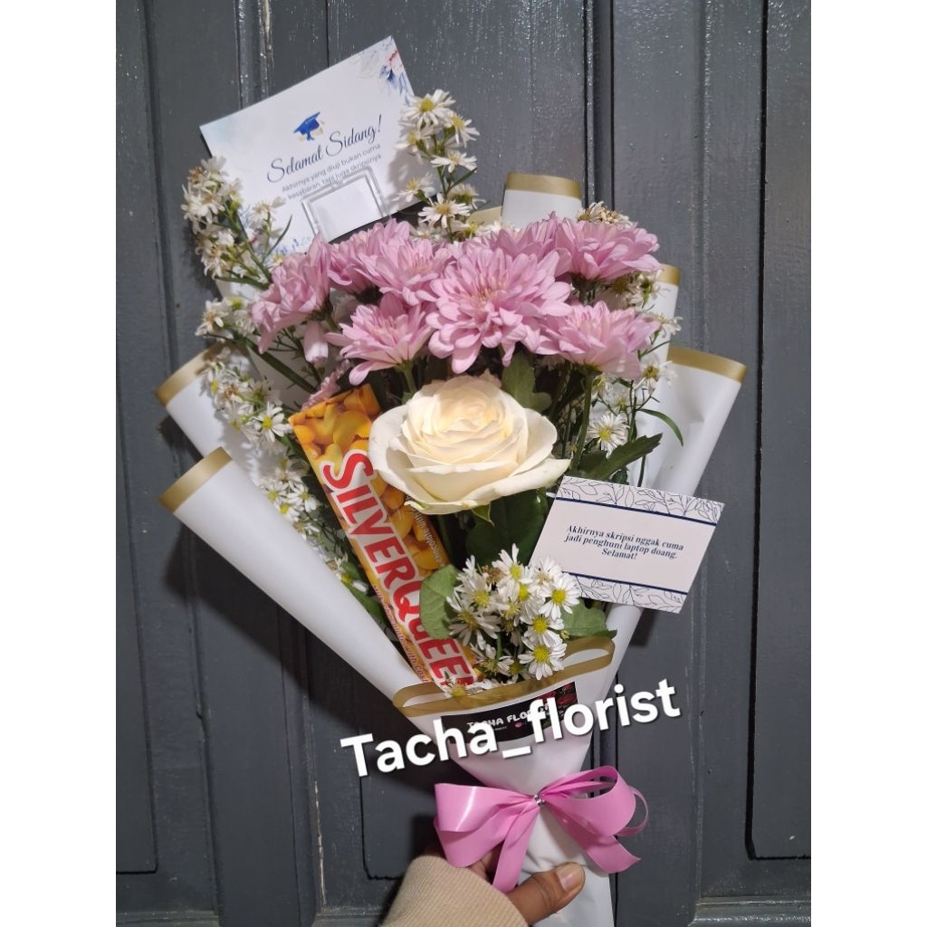 Buket bunga mawar asli putih mix coklat CIMAHI BDG PADALARANG