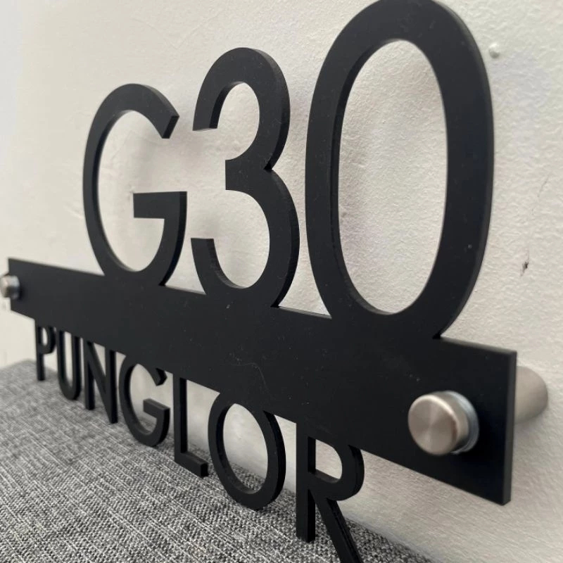 Nomor Rumah Akrilik Hitam Doff Nomer Rumah Acrylic LED Papan Nomor Custom