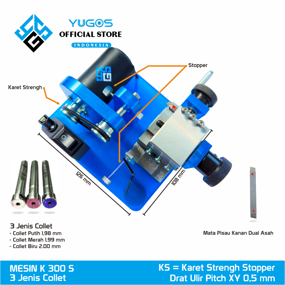 Mesin Bubut Mini 4 WD K300S YUGOS. Drat Ulir XY 0,5 mm