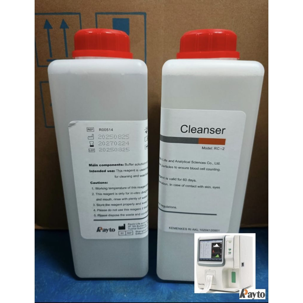Reagen Hematologi  Cleanser RT-7300/7600 Hematologi 1 Liter , Rayto, Zenix, WP, Glory (Barcode Rayto