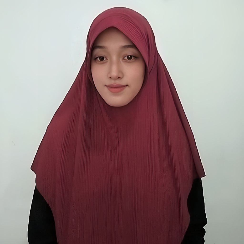 Preloved Bekas Second Jilbab Instan Merah Marun Maroon Plisket | Hijab Bergo Syari Muslimah Panjang 