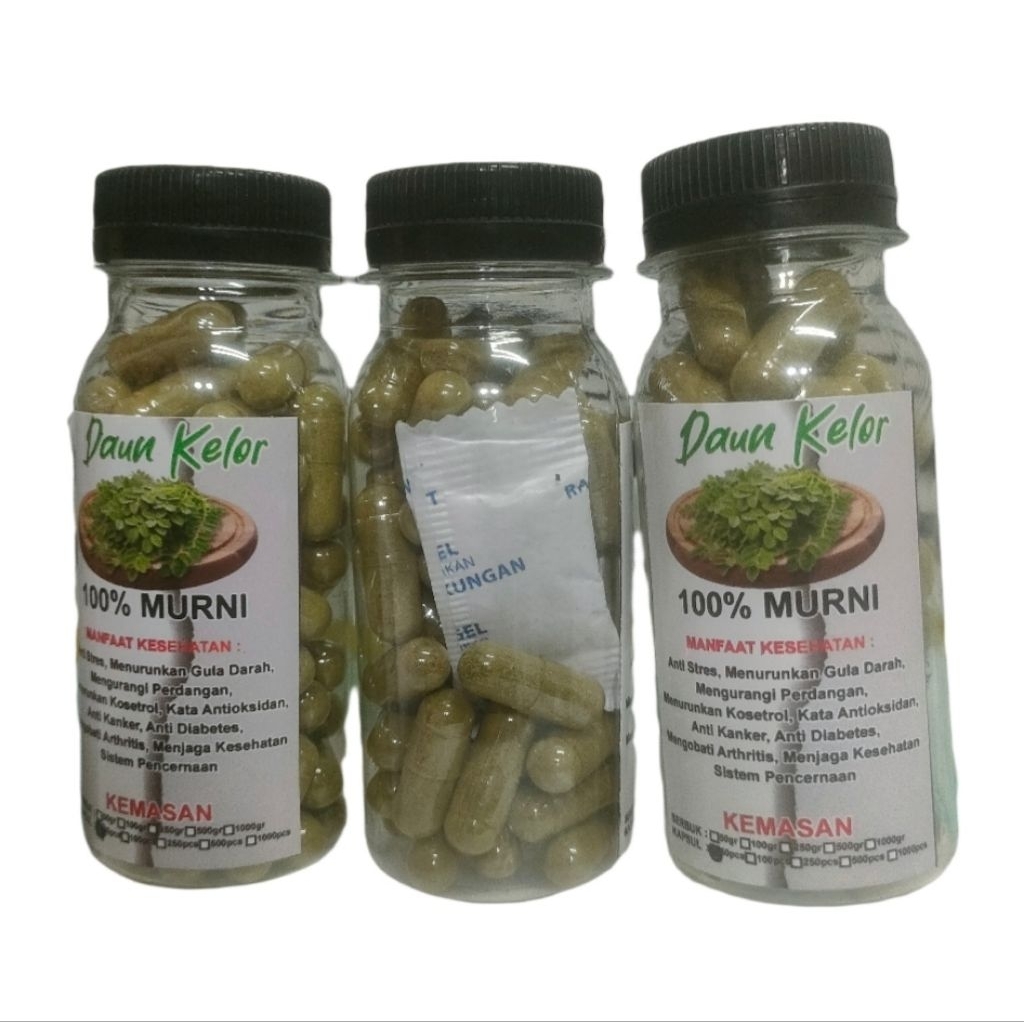 kapsul herbal daun kelor alami isi 50 kemas botol kaya manfaat