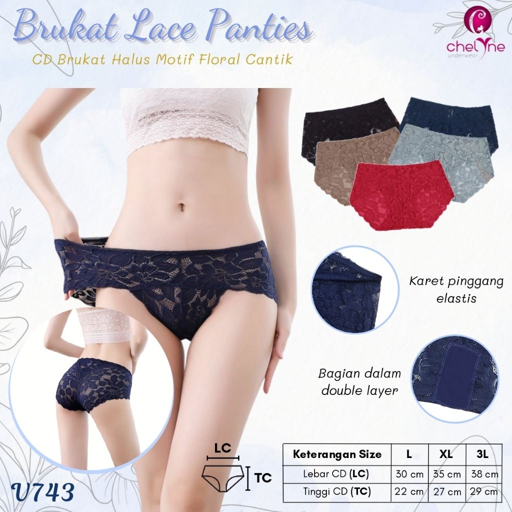 [ZDS] 1/3/6 PCS CD CHELYNE BRUKAT LACE - L XL XXL SEMI TRANSPARAN CELANA DALAM WANITA