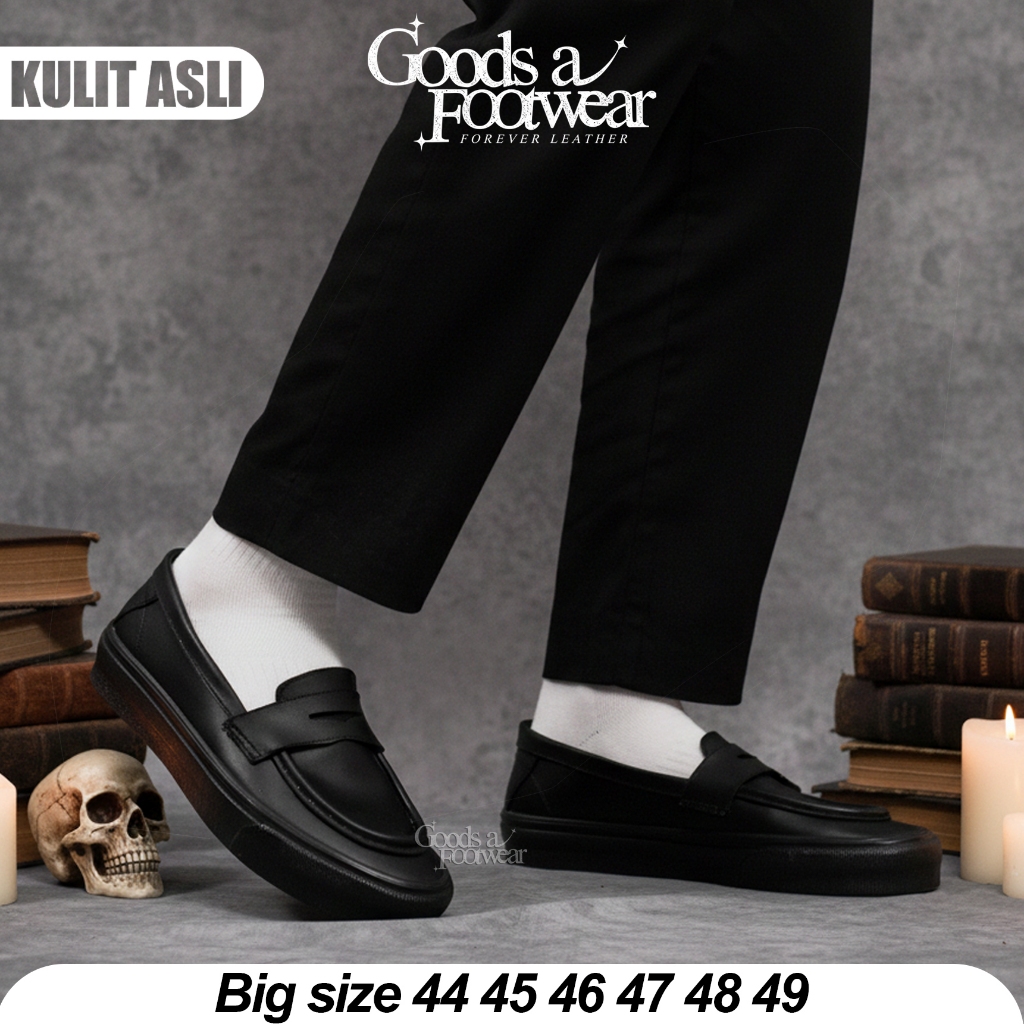 RENAN - Sepatu Loafers Slipon Pria Kasual Kulit Asli Big Size 44 45 46 47 48 49