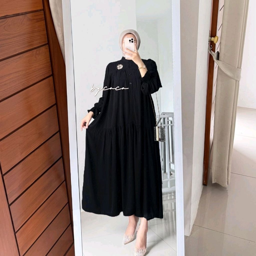 JUMBO Zahira Dress Gamis Bahan Twill Premium Model Lengan Lonceng Balon Nyaman Busui Bumil Friendly 