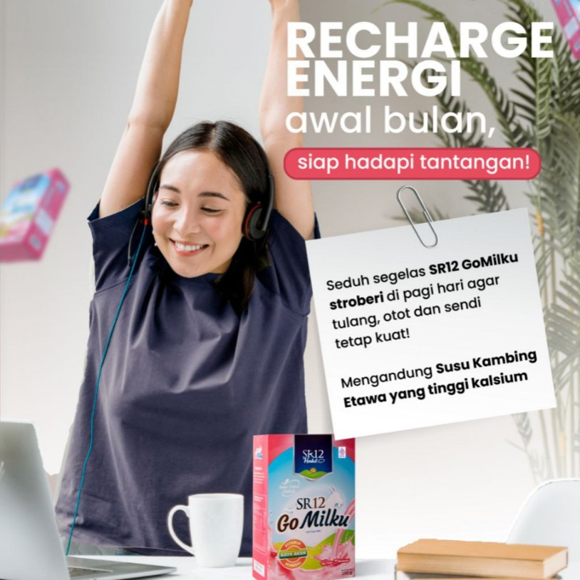 SR12 GOMILKU Susu Kambing Etawa Rasa Stroberi Ukuran 200g - 600g - 40 Sachet (1 pack) Halal BPOM - T