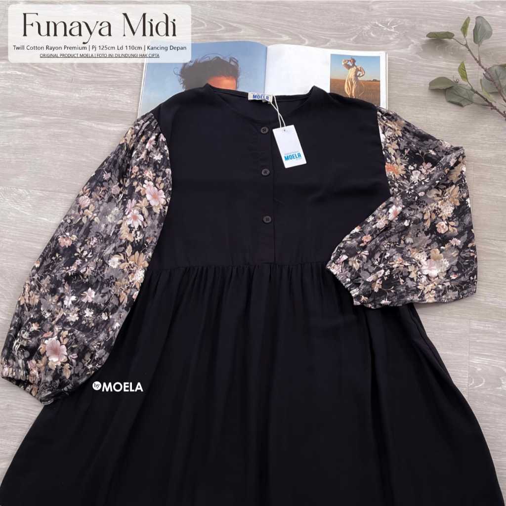 FUNAYA MIDI DRESS KOMBIANSI TWILL COTTON RAYON PREMIUM NYAMAN BY MOELA
