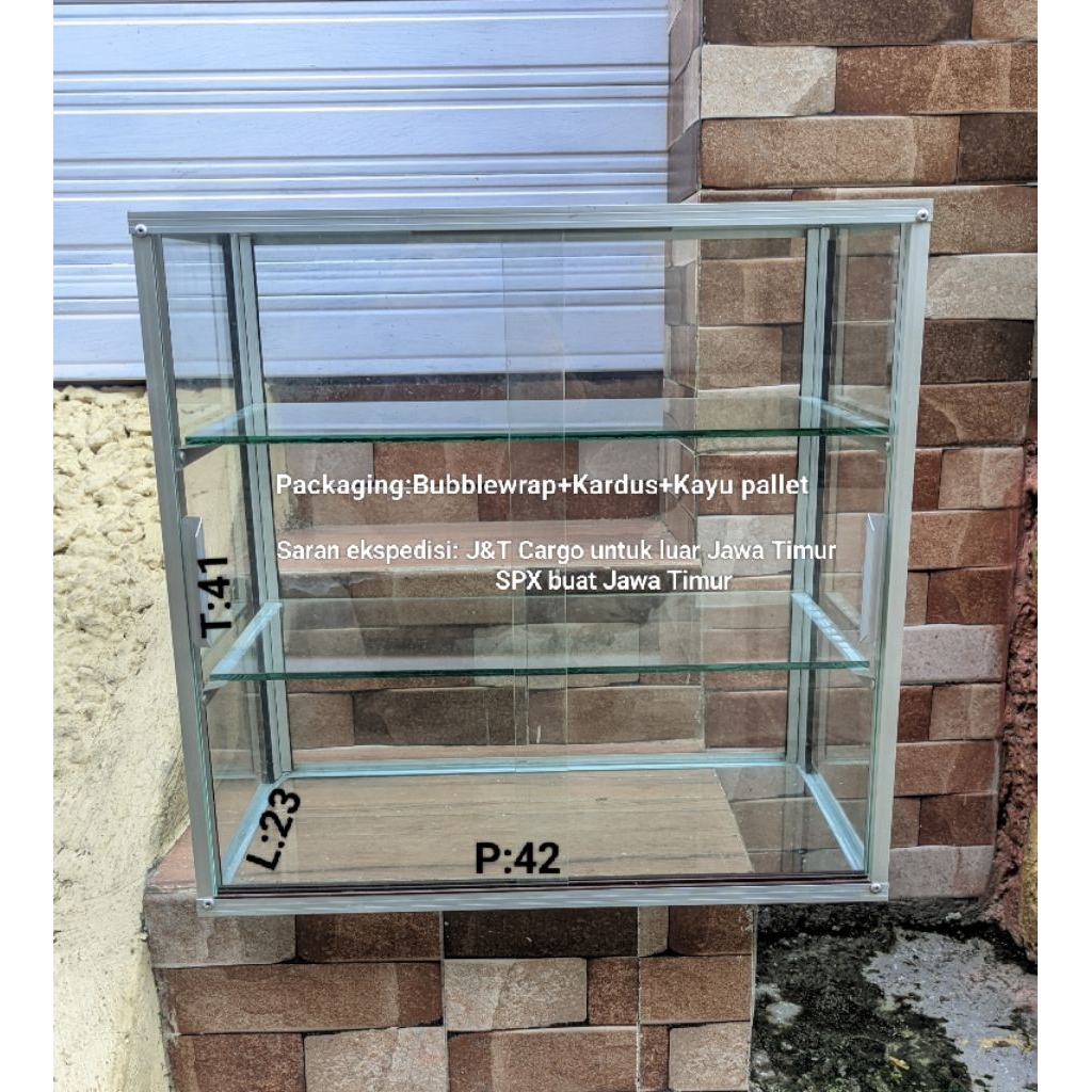 Etalase kaca alumunium rak 2 serbaguna/Etalase warung,rokok,sosis dll 42x23x41