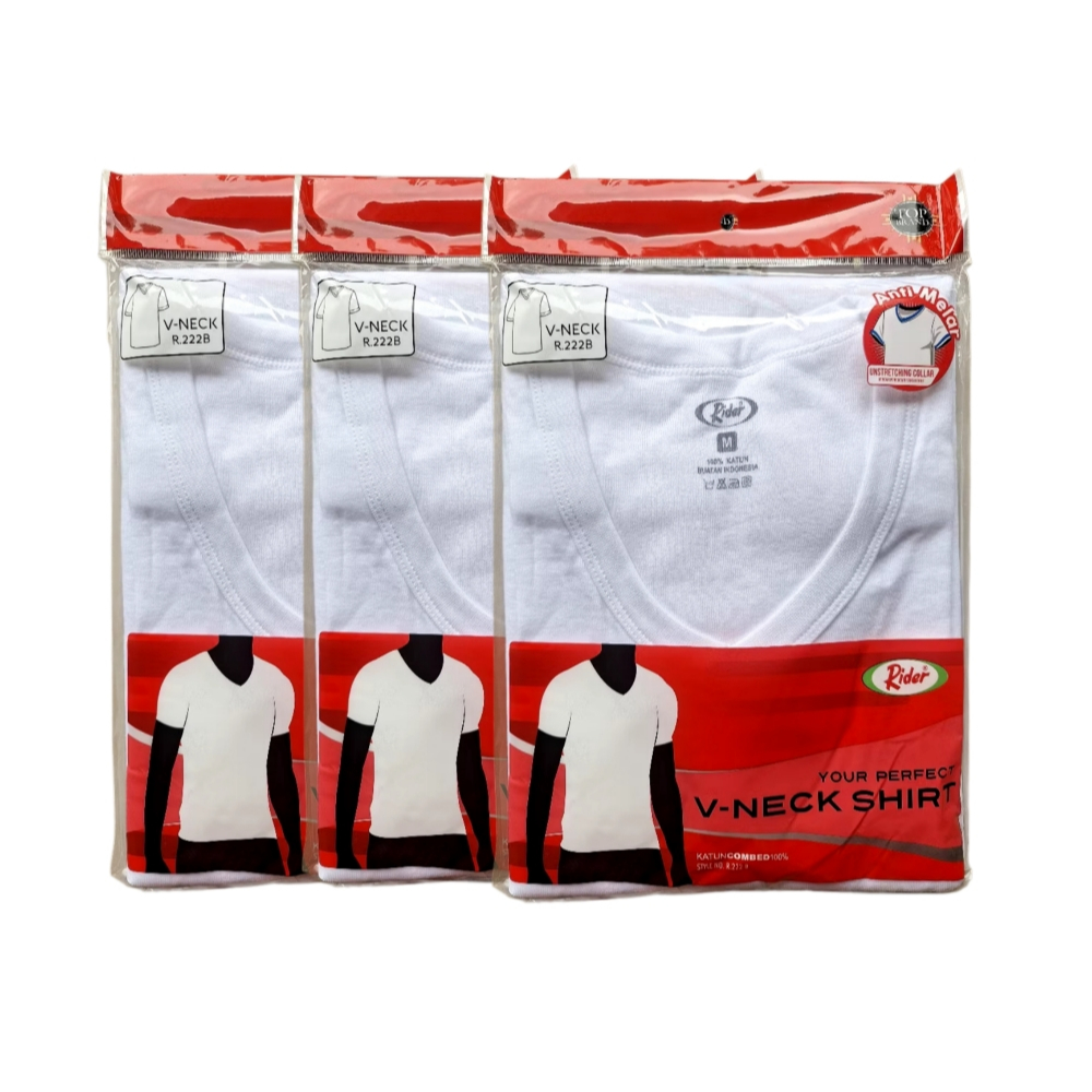 [ PROMO 3PCS ] Kaos Pria Rider Sport V-Neck - Oblong Rider Leher V Warna Hitam & Putih Polos