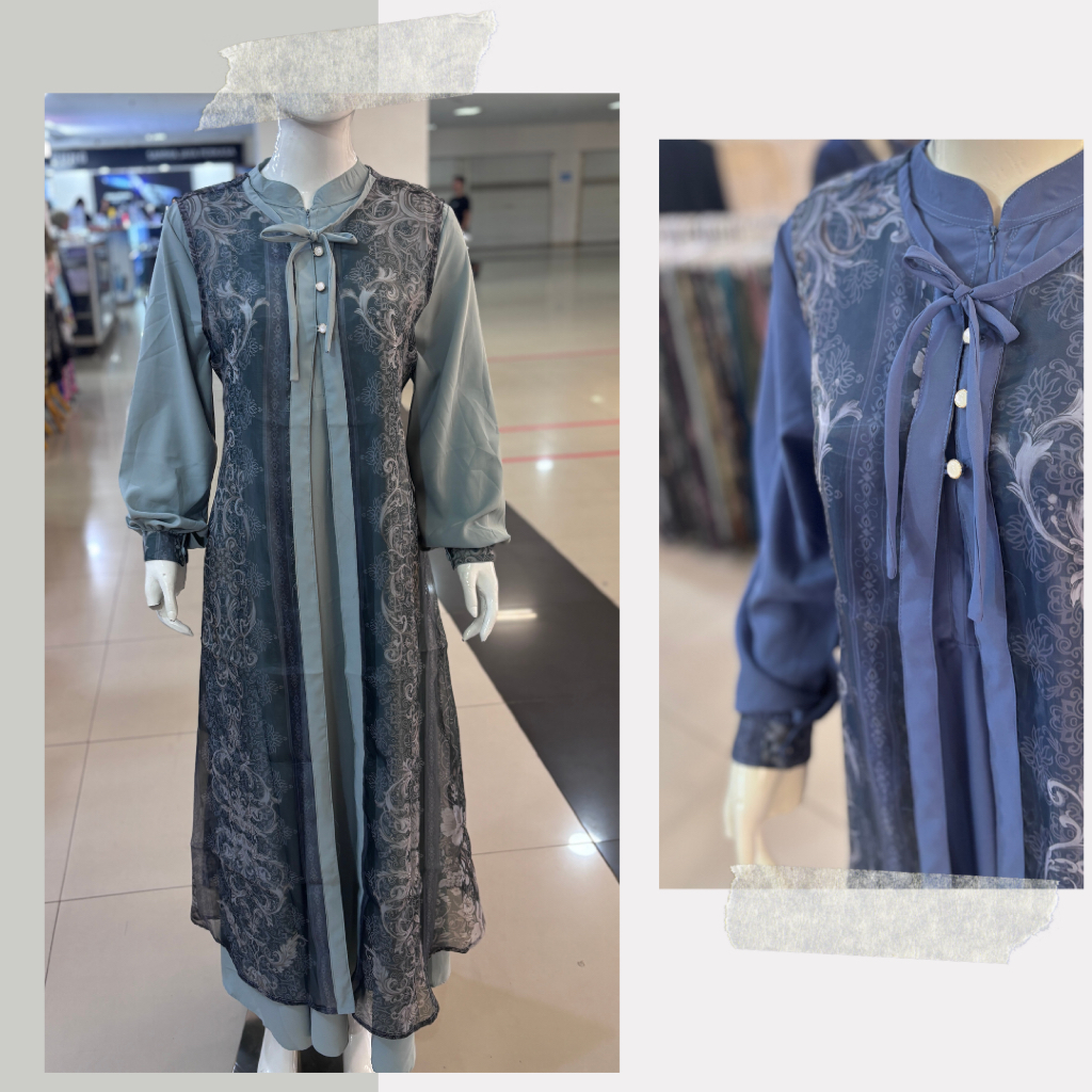 Amina - Gamis Lebaran Dewasa Perempuan Premium Organza Armani Sarimbit Outer Inner Lepas Pasang