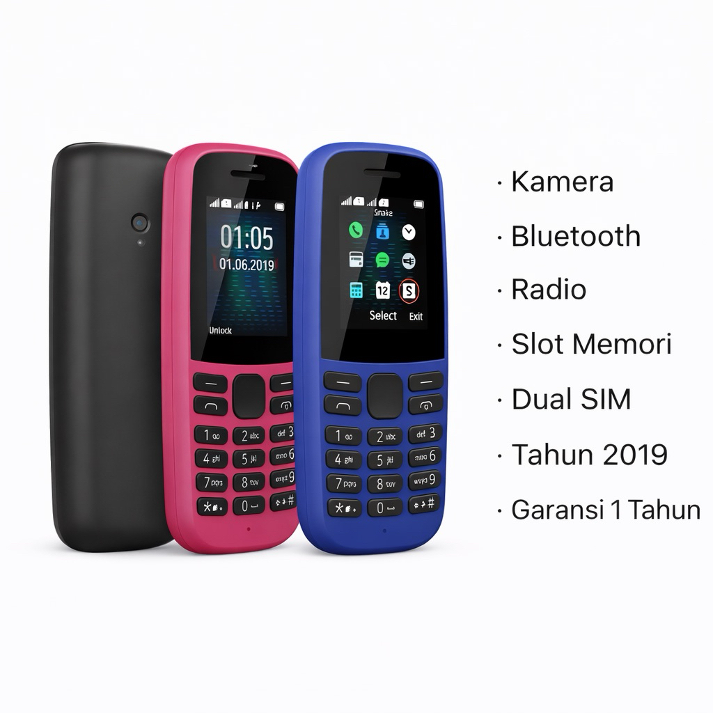 HP 105 2019 (BARU) [PINK] [GARANSI 1 TAHUN] - HP Jadul Dual SIM, Radio, Senter, Baterai Awet