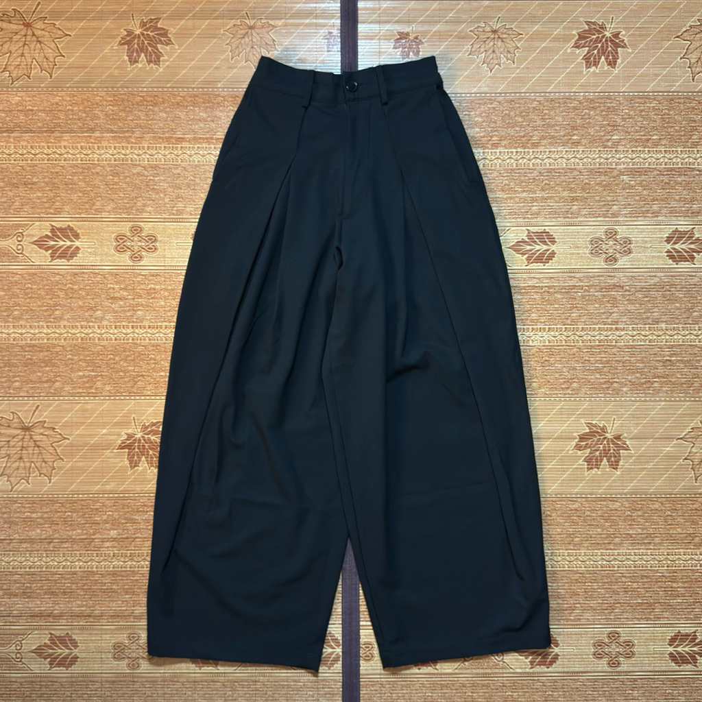 Heim Wide Black Wool Trousers Black
