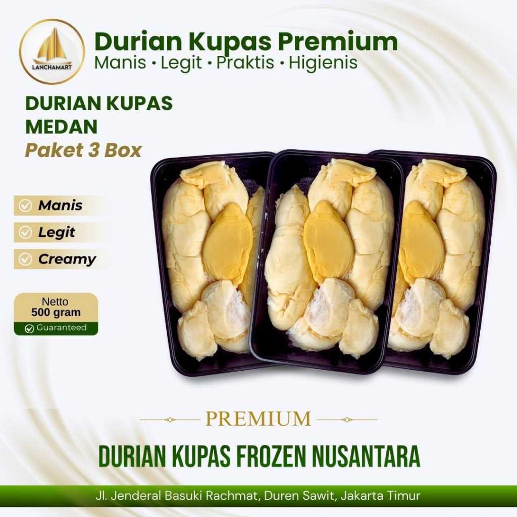 DURIAN KUPAS MEDAN / PAKET 3 BOX DURIAN KUPAS MEDAN / DURIAN KUPAS PREMIUM / KEMASAN PERBOX 500gram