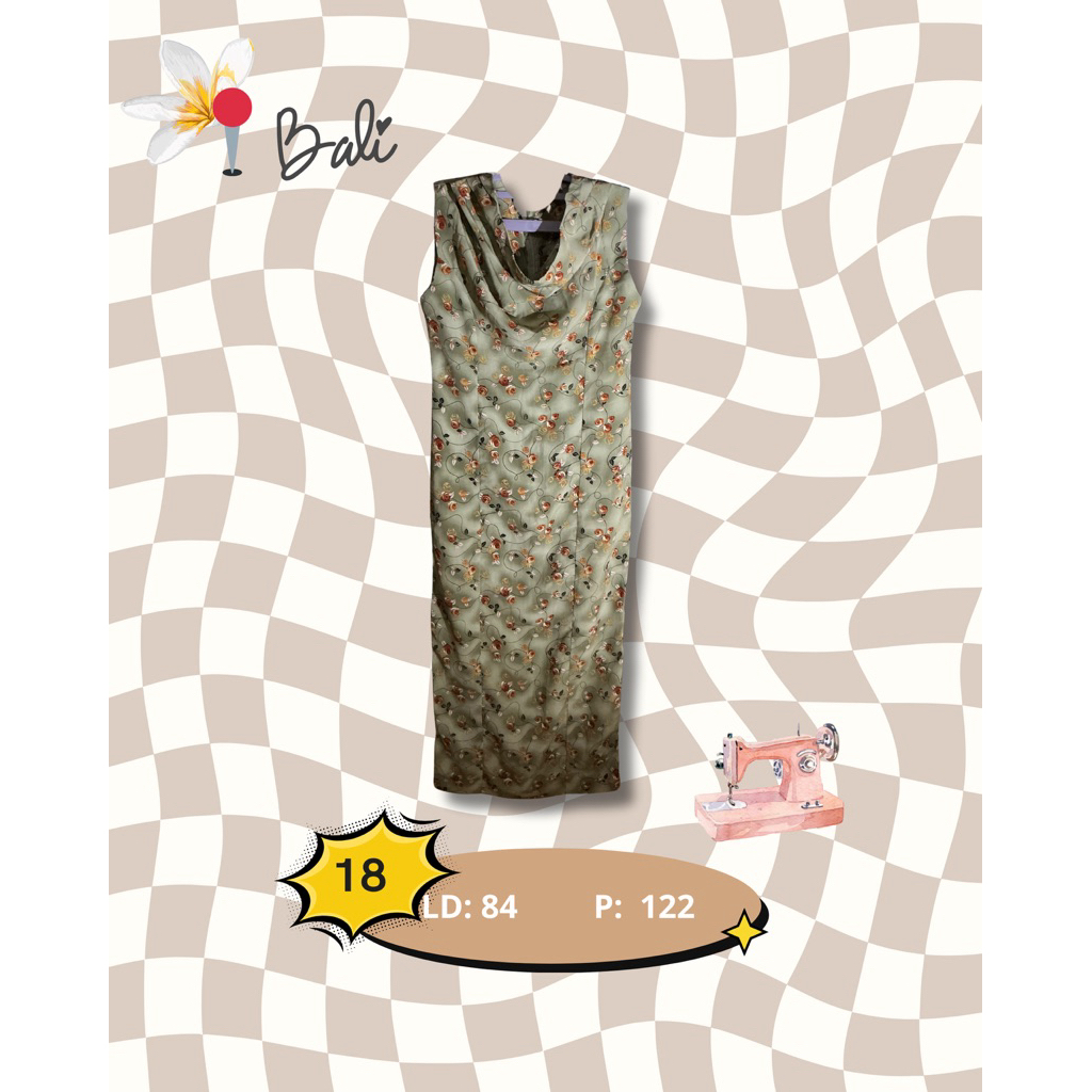 Preloved Dress Tanpa Lengan Floral Hijau Sage| imlek sangjit Original