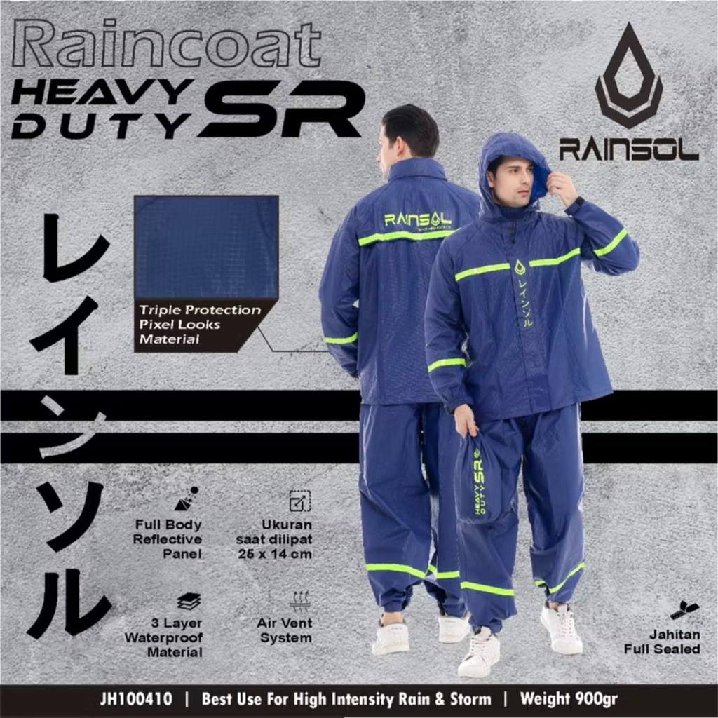 Jas Hujan Pengendara Motor 100% Waterproof Cuaca Extreme Bahan PVC Serat Benang / Raincoat Rainsol H