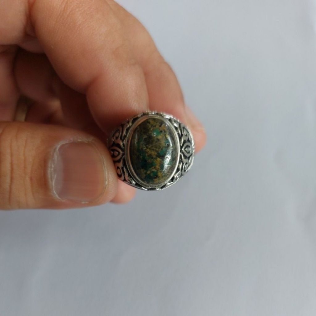 cincin akik pirus persia hijau kedondong serat emas ngrikil