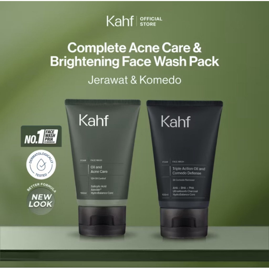 [KAHF BUNDLE 2IN1 PAKET FACIAL WASH] Complete Acne Care & Brightening Face Wash Pack 100 ml isi 2 pc