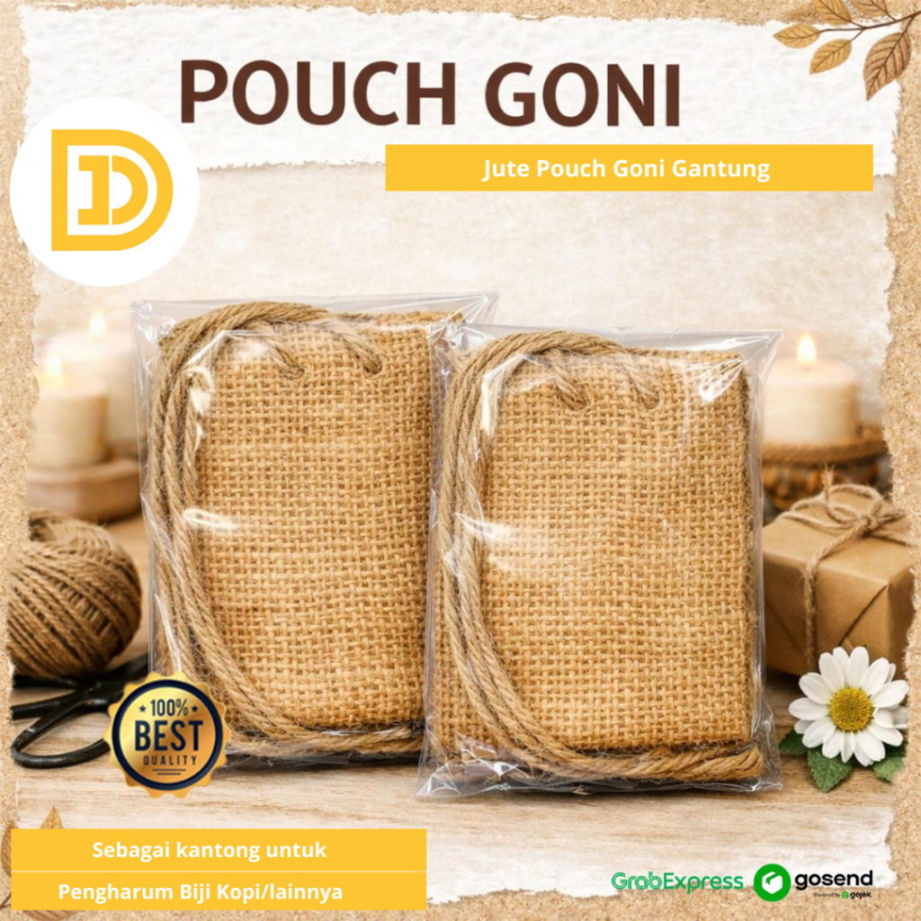 Pouch Goni Gantung Kantong Souvenir Kemasan Pengharum Kopi Gantung Jute Pouch Packaging Kain Goni Se