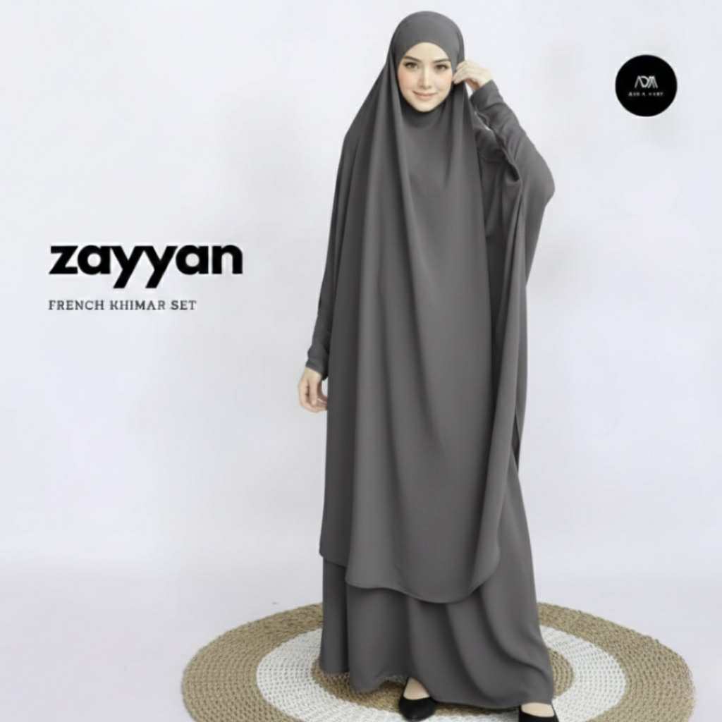 Atqia_Mart-Zayyan Abaya Set Kerudung Gamis Umroh Haji (One Set French Khimar+Rok ) FK Set
