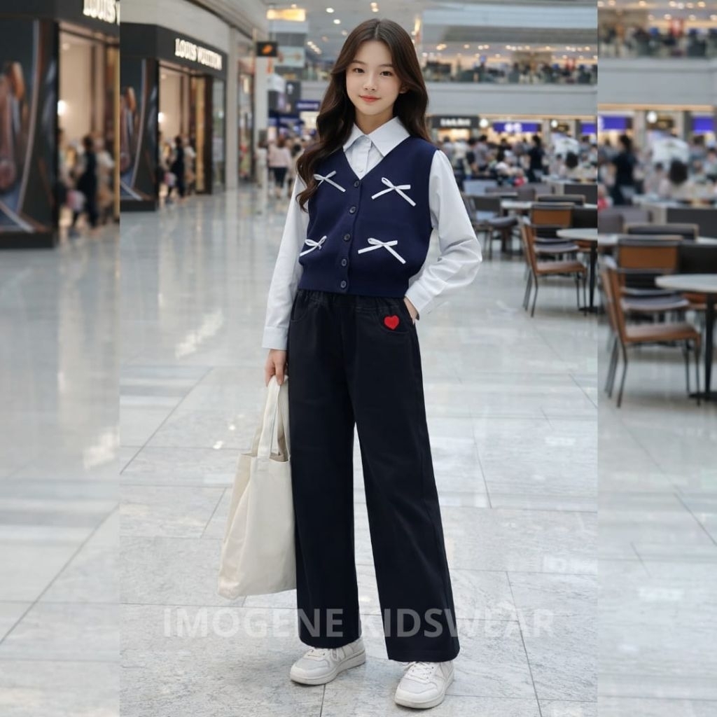 FL-030 SETELAN BAJU PANJANG 3IN1 ANAK PEREMPUAN IMPORT USIA 9-13 TAHUN SETELAN BAJU ATASAN KEMEJA LE