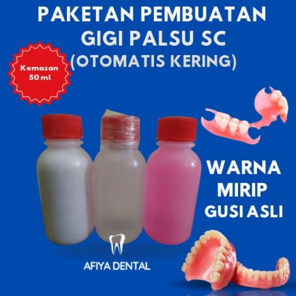 Paketan bahan gigi palsu minyak SC,powder SC ,cms, otomatis langsung kering.Untuk Bahan Dental /gigi