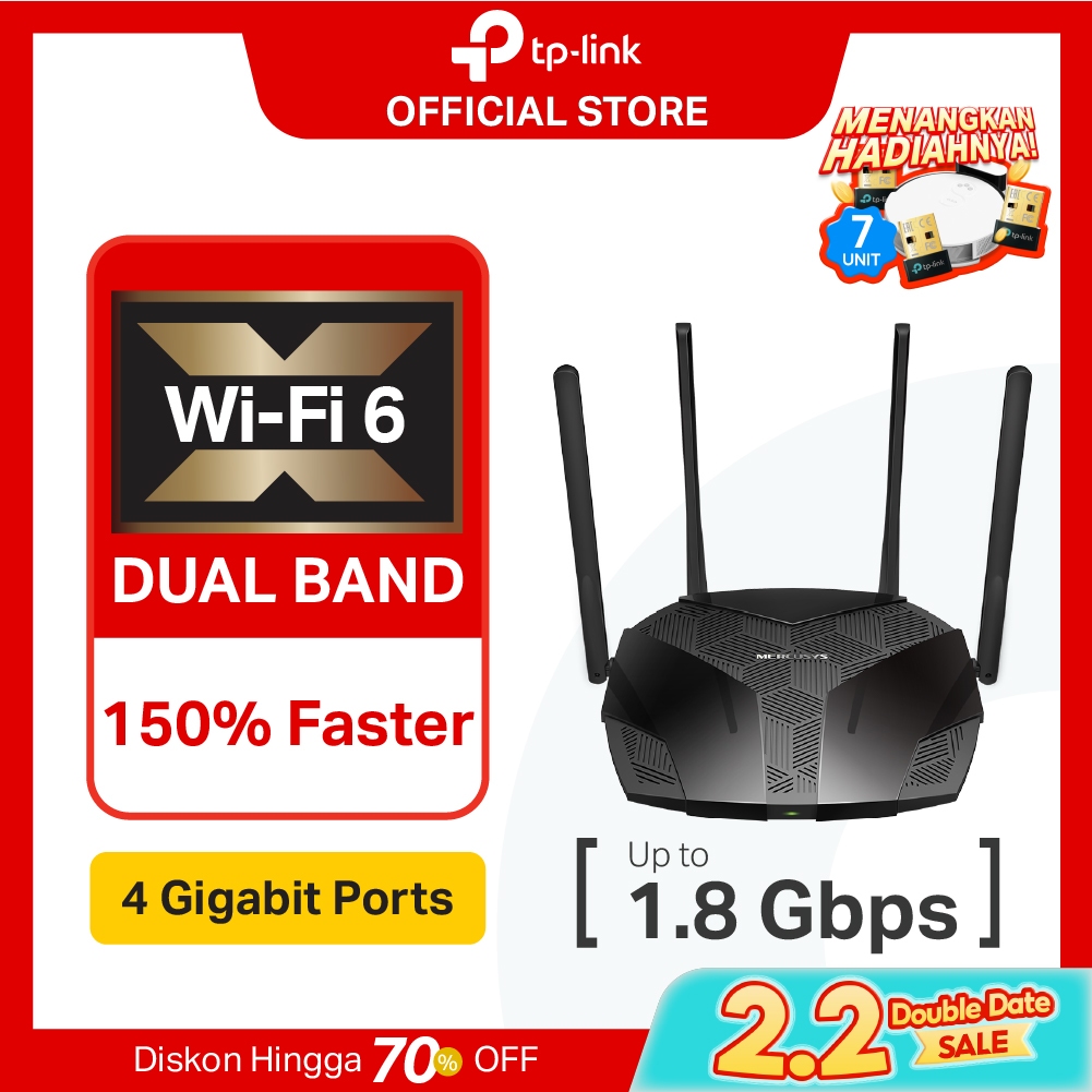 TP-Link | Mercusys MR70X | AX1800 WiFi 6 Router | Dual Band | Gigabit | WPA3 | VPN | Access Point