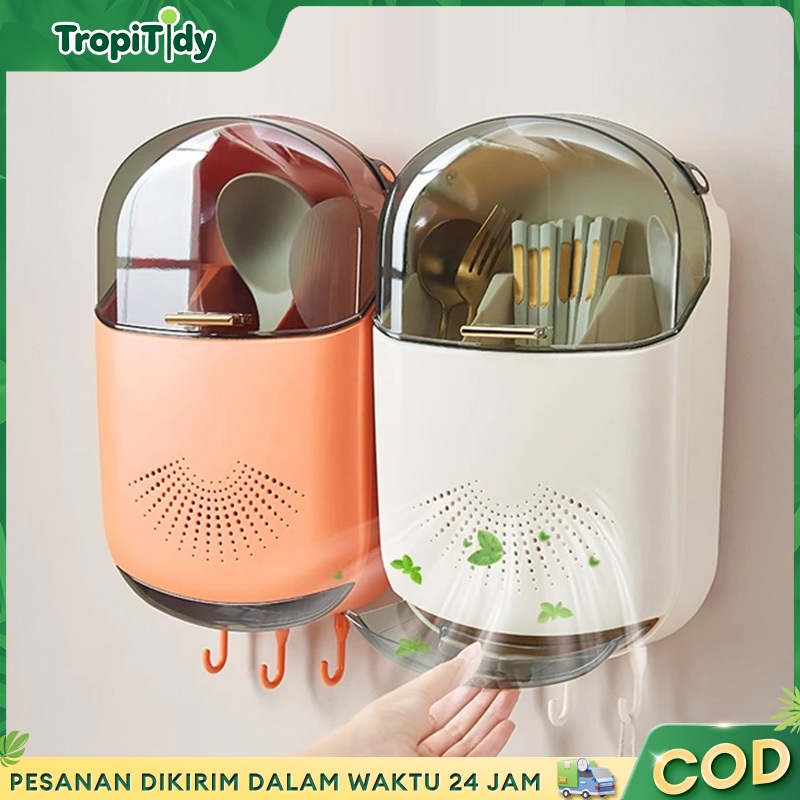 SALVO Tempat  Sumpit dengan Tutup Rak Wadah Dapur/Tempat Sendok Gantung/Rak Sendok Garpu
