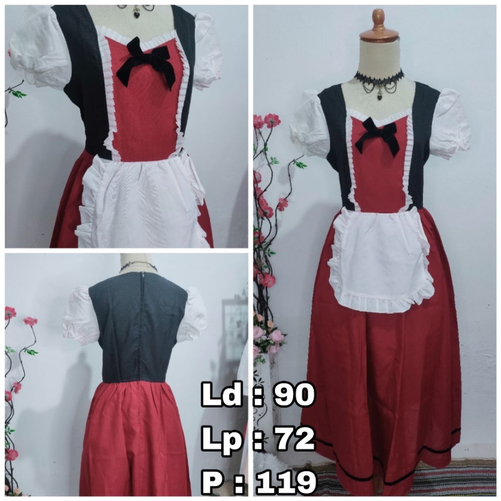 Dress cosplay maid merah long