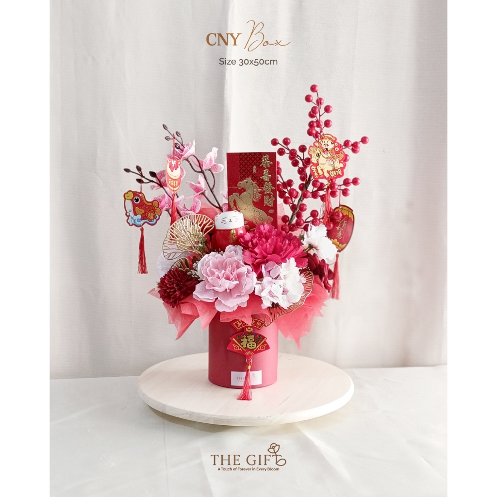 CNY Bloom Box - Uk M - Bunga Imlek - Bunga CNY - Hampers CNY - CNY Flower