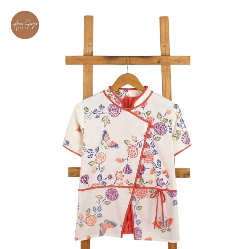 Varisha Batik top Annesurya 30010126/Atasan/Blus batik kombinasi katun polos